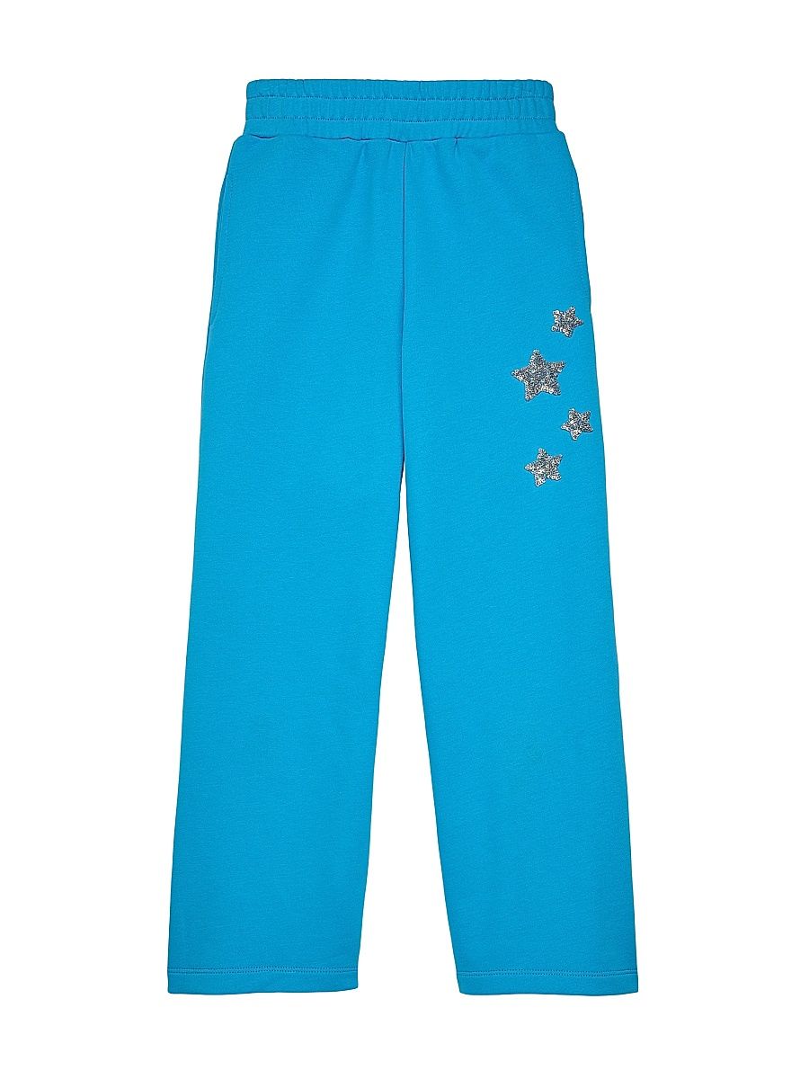 Little Girl's & Girl's Sequin Star Fleece Sweatpants - Azure Blue - Size 16