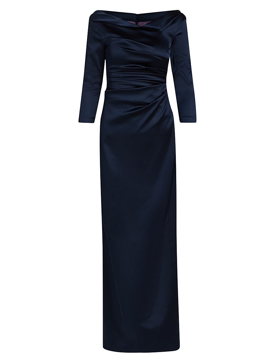 Women's Satin Asymmetric Gathered Gown - Armada - Size 14