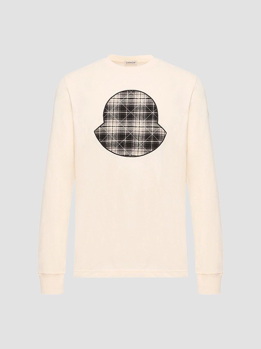Men's Long-Sleeved Crewneck T-Shirt in Cotton - Ivory - Size Large