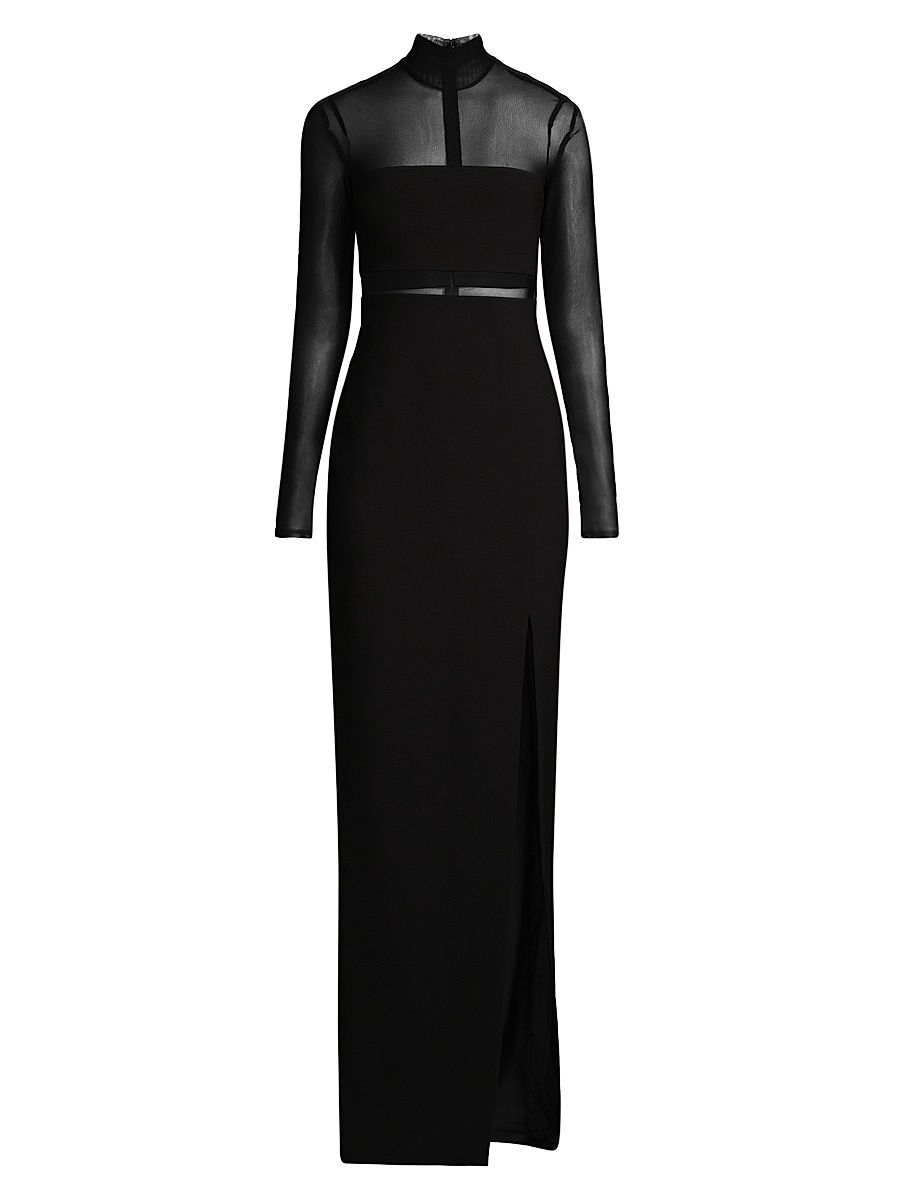 Women's Andie Semi-Sheer Turtleneck Gown - Black - Size 4