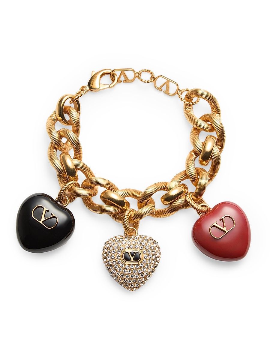 Women's Coeur Royal Metal, Enamel And Swarovski Crystal Bracelet - Antique Brass - Size Medium