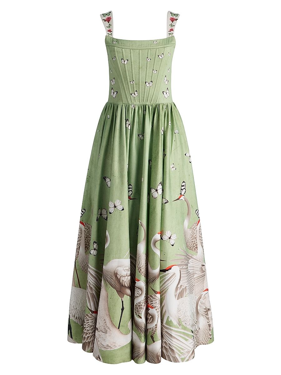 Women's Guinevere Stretch-Cotton Bustier Maxi Dress - Drift Light Sage - Size 14