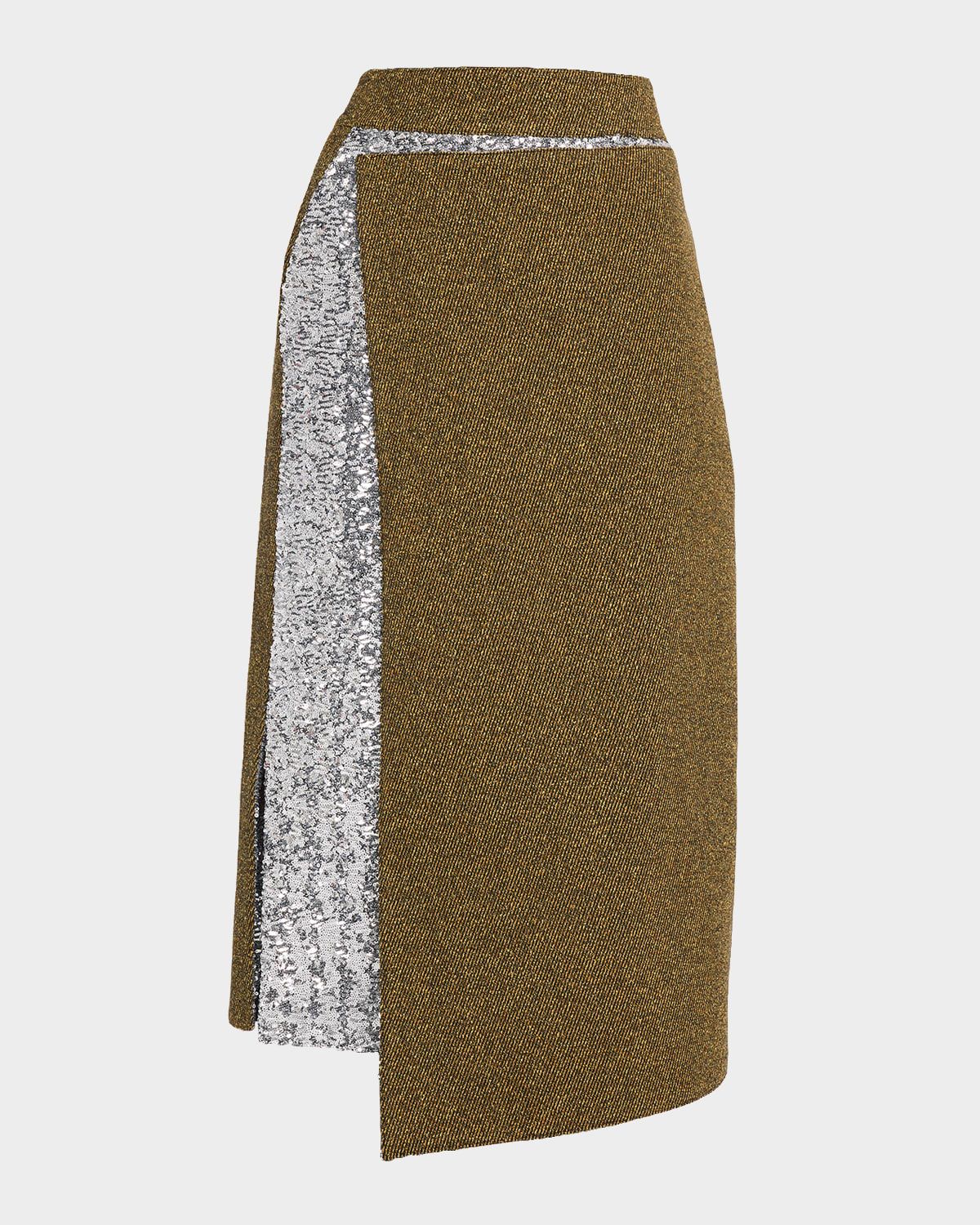 Sequined Tweed Combo Midi Skirt