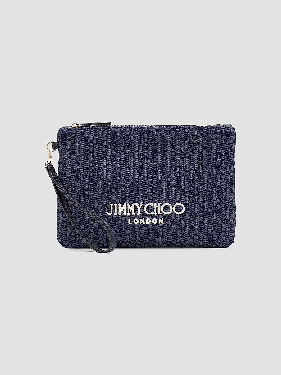 Jimmy Choo Women's Riviera Capsule Raffia Flat Pouch - Marine