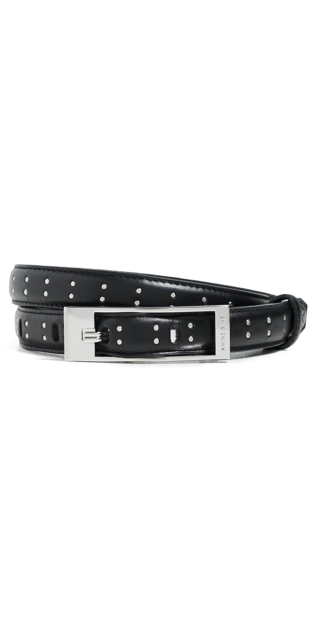 ANINE BING Elly Smooth Leather Studded Belt Black M/L