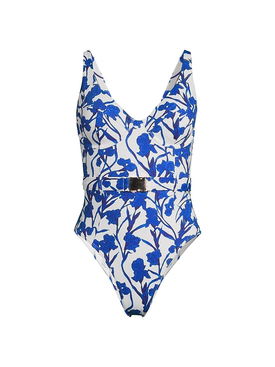 Women's Sally Vines One-Piece Swimsuit - Cobalt Vining Orchids - Size Large