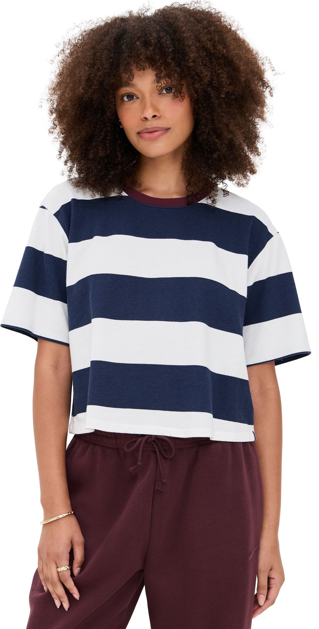 Stateside Wide Stripe Pique Boxy Crew New Navy/Cream XL