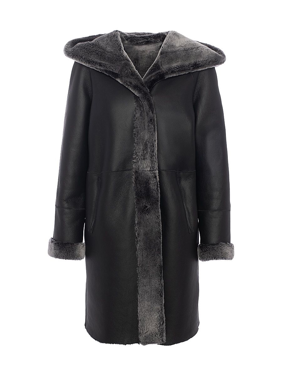 Women's Merino Shearling Lamb Parka - Black Brisa - Size Large