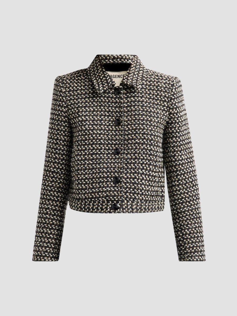 L'AGENCE Women's Marla Tweed Crop Jacket - Black Ivory Gold - Size XS