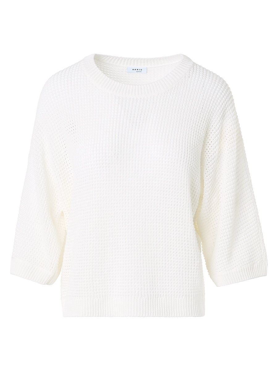 Women's Linen-Cotton Knit Crewneck Sweater - Cream - Size 16