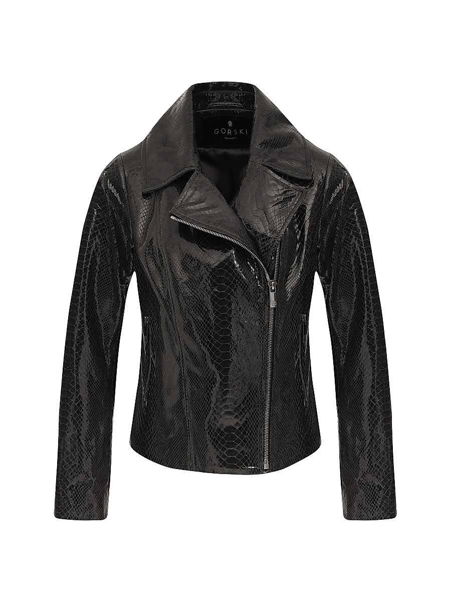 Women's Metis Suede Python Printed Moto Zip Jacket - Anthracite - Size Large
