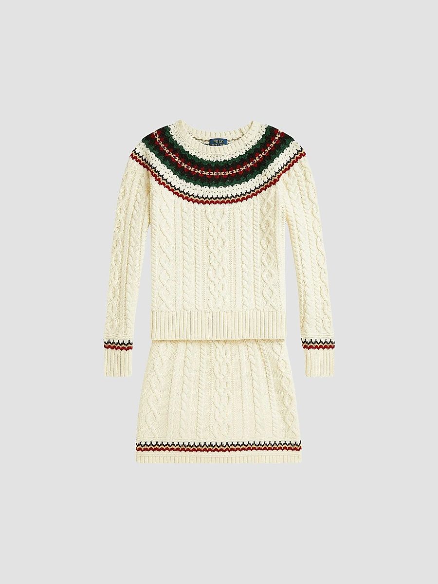 Polo Ralph Lauren Girl's Little Girl's & Girl's Fair Isle-Inspired Cotton Sweater & Skirt Set - Cream Multi - Size 3