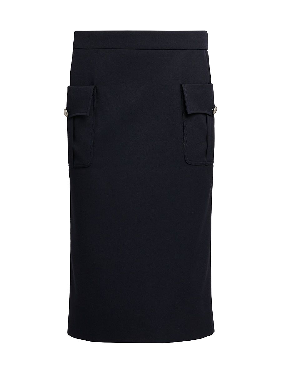 Women's Grained Wool Pencil Skirt - Midnight Blue - Size 4