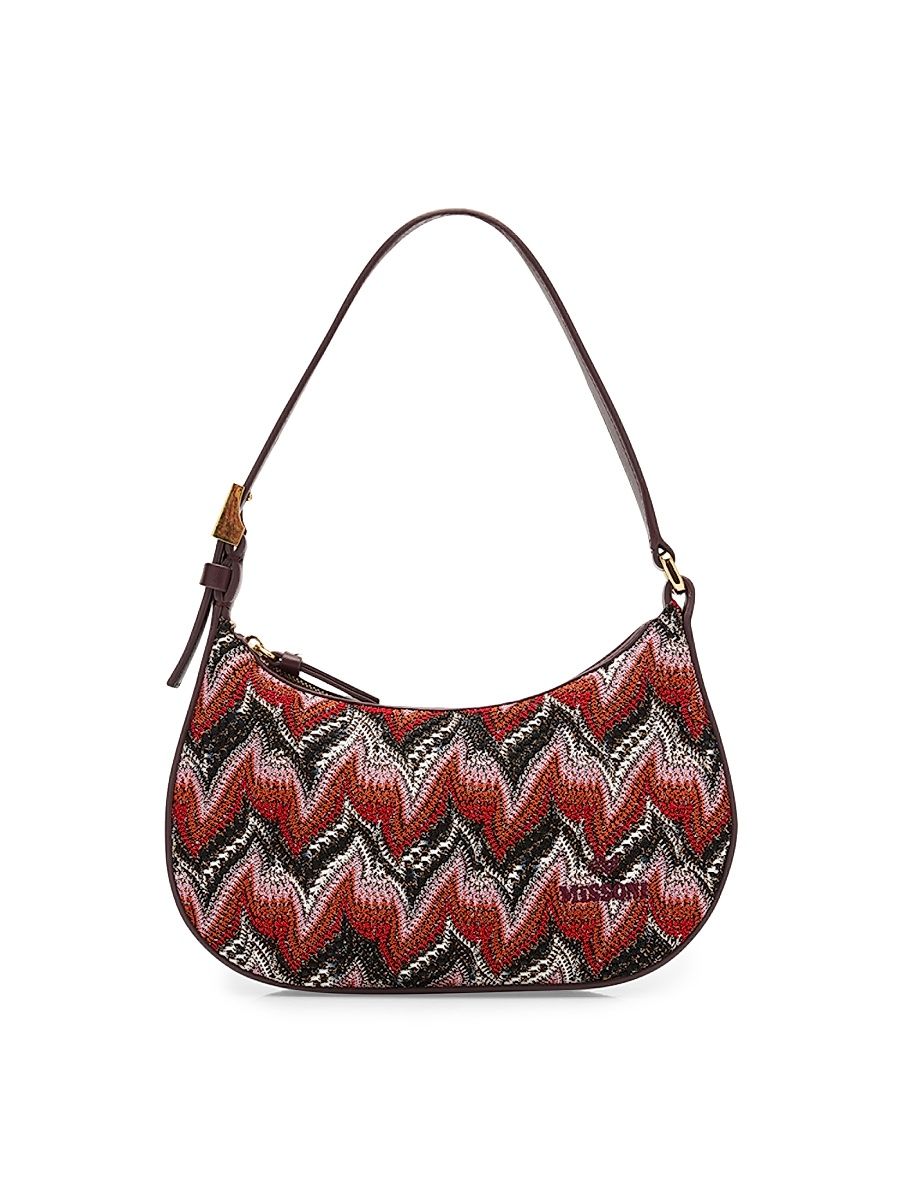 Women's Mini Chevron Raschel & Leather Hobo Bag - Red Multi