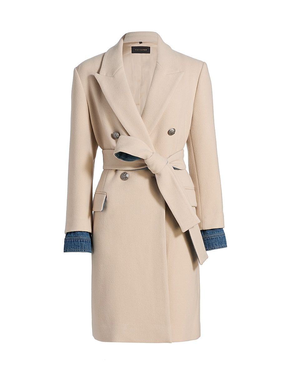 Women's Otto Denim-Cuff Double-Face Wool Coat - Oat - Size XXL