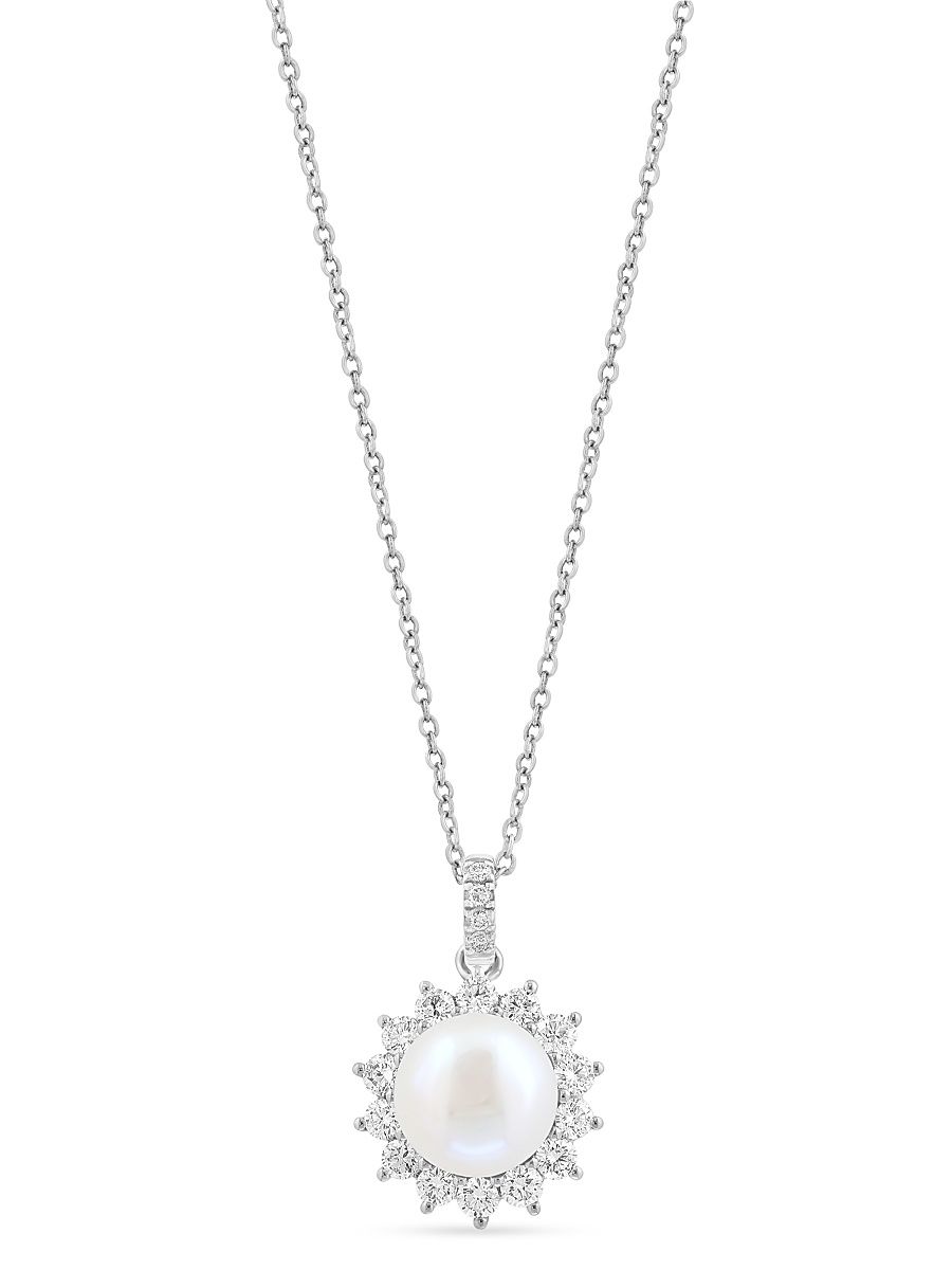 Women's 18K White Gold, Freshwater Pearl & 0.65 TCW Lab-Grown Diamond Pendant Necklace - White Gold