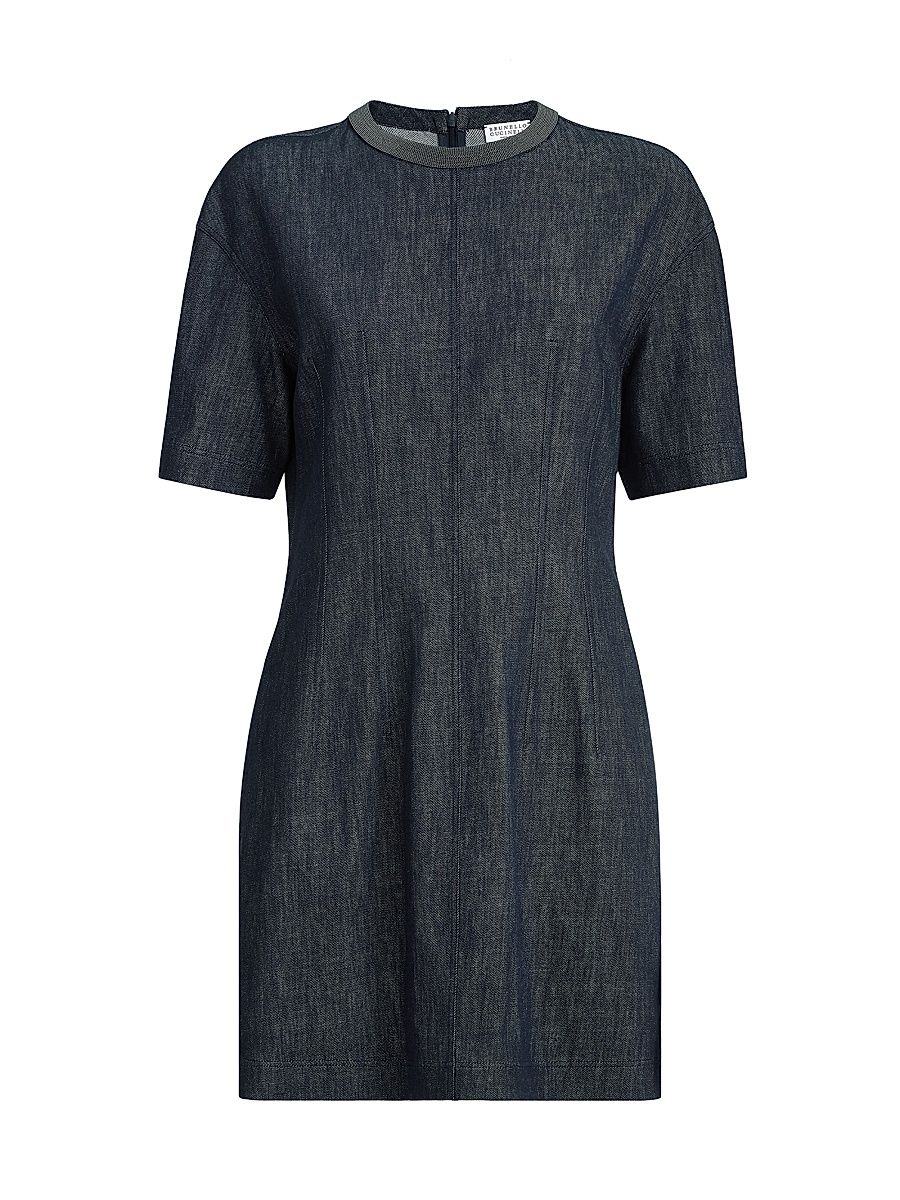 Women's Cotton Denim Effect Twill T-Shirt Dress with Precious Collar - Denim - Size XXS