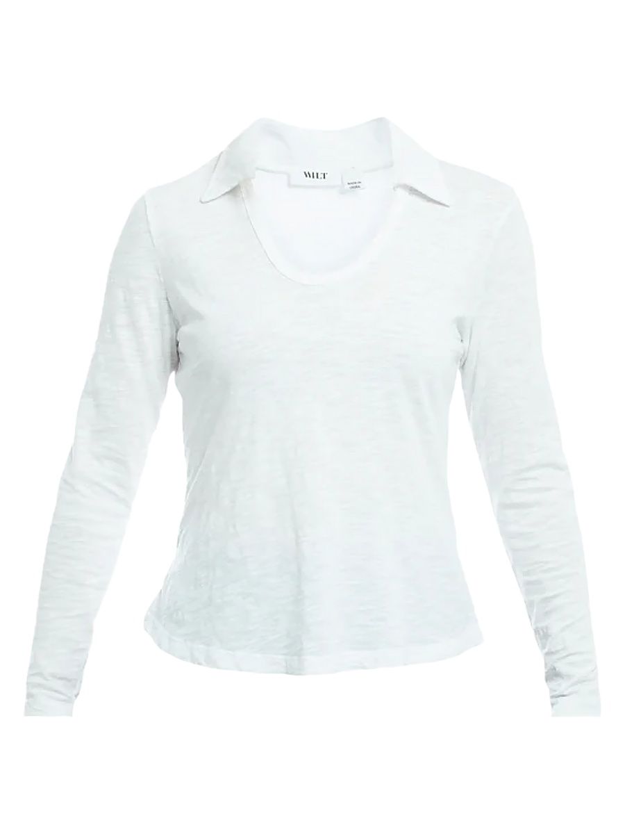 Women's Scoop Neck Long Sleeve Polo Shirt - White - Size Large
