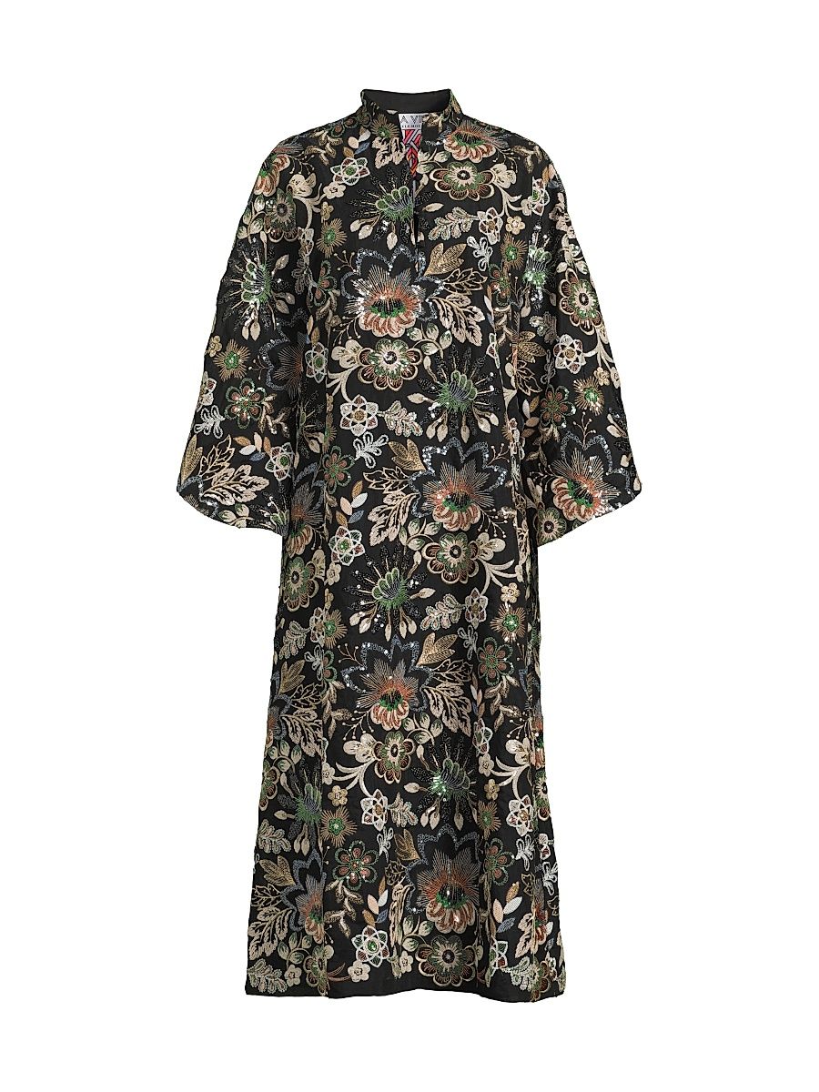 Women's Floral-Sequined Oversized Maxi Dress - Black Multi