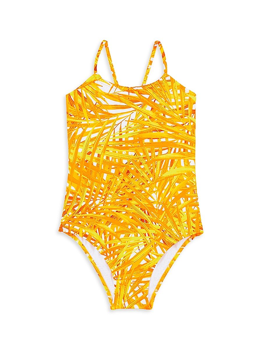 Little Girl's & Girl's Palm Leaves One-Piece Swimsuit - Orange - Size 12