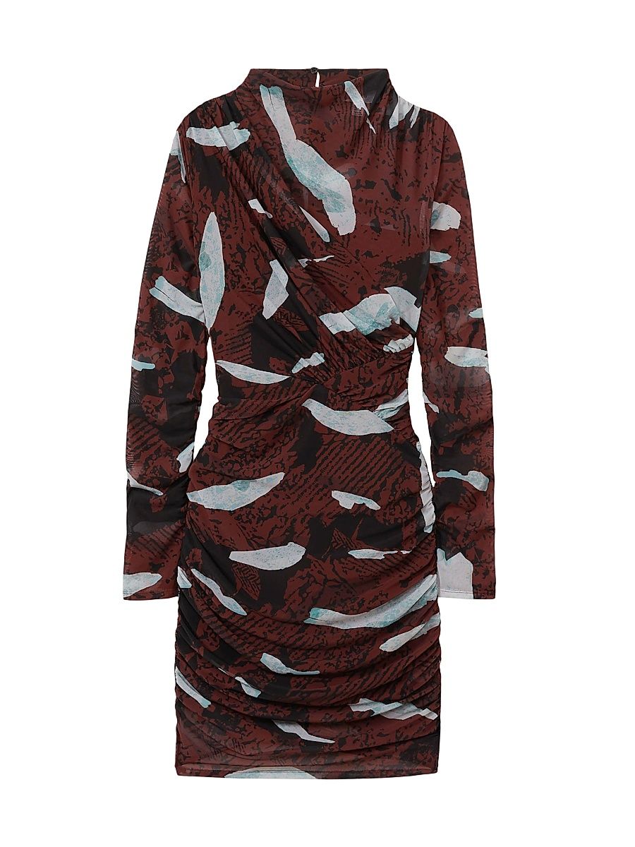 Women's Kallie Ruched Mesh Sheath Minidress - Burgundy - Size 6