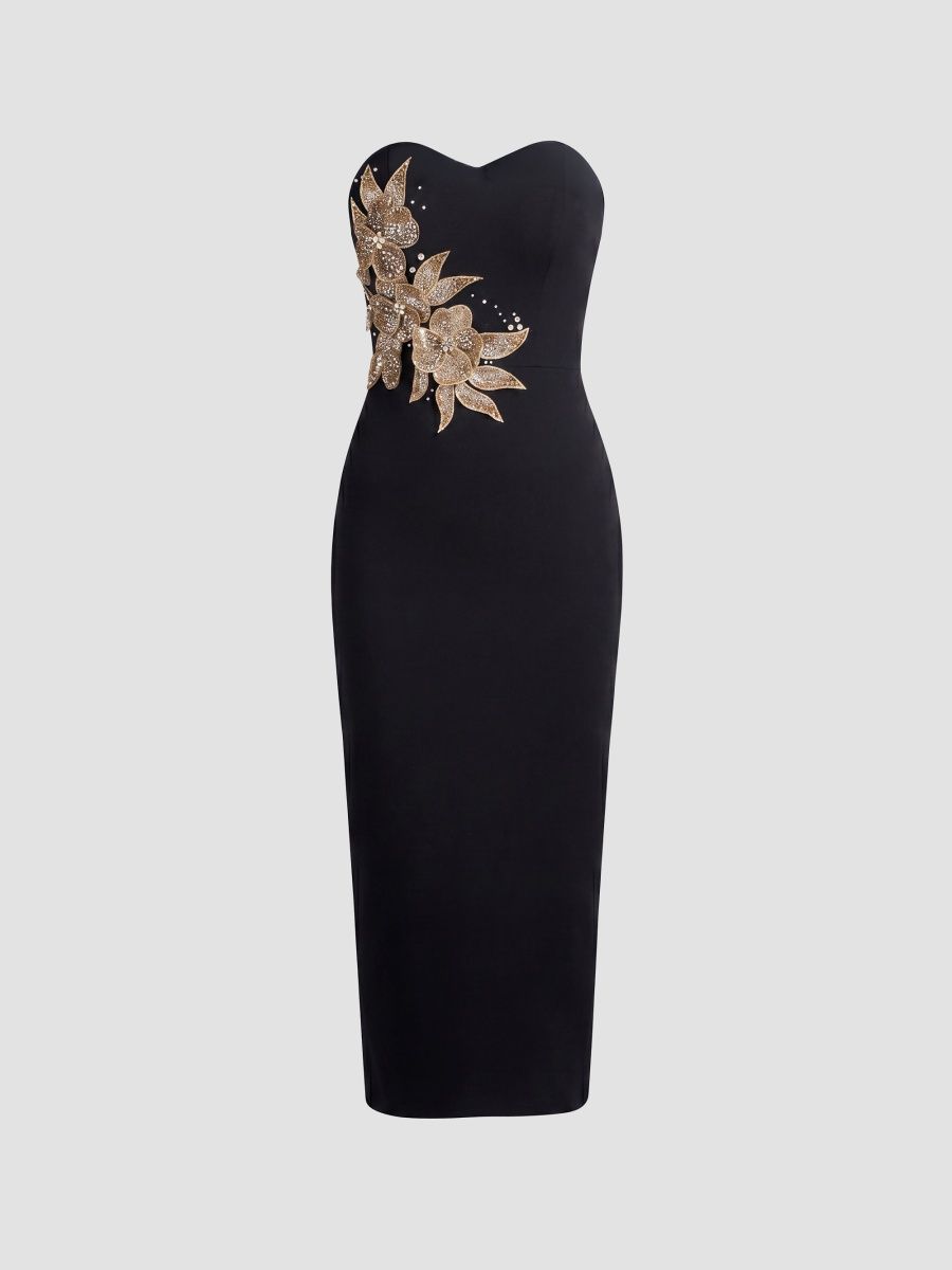Dress The Population Women's Shailene Strapless Midi Dress - Black Multi - Size Small