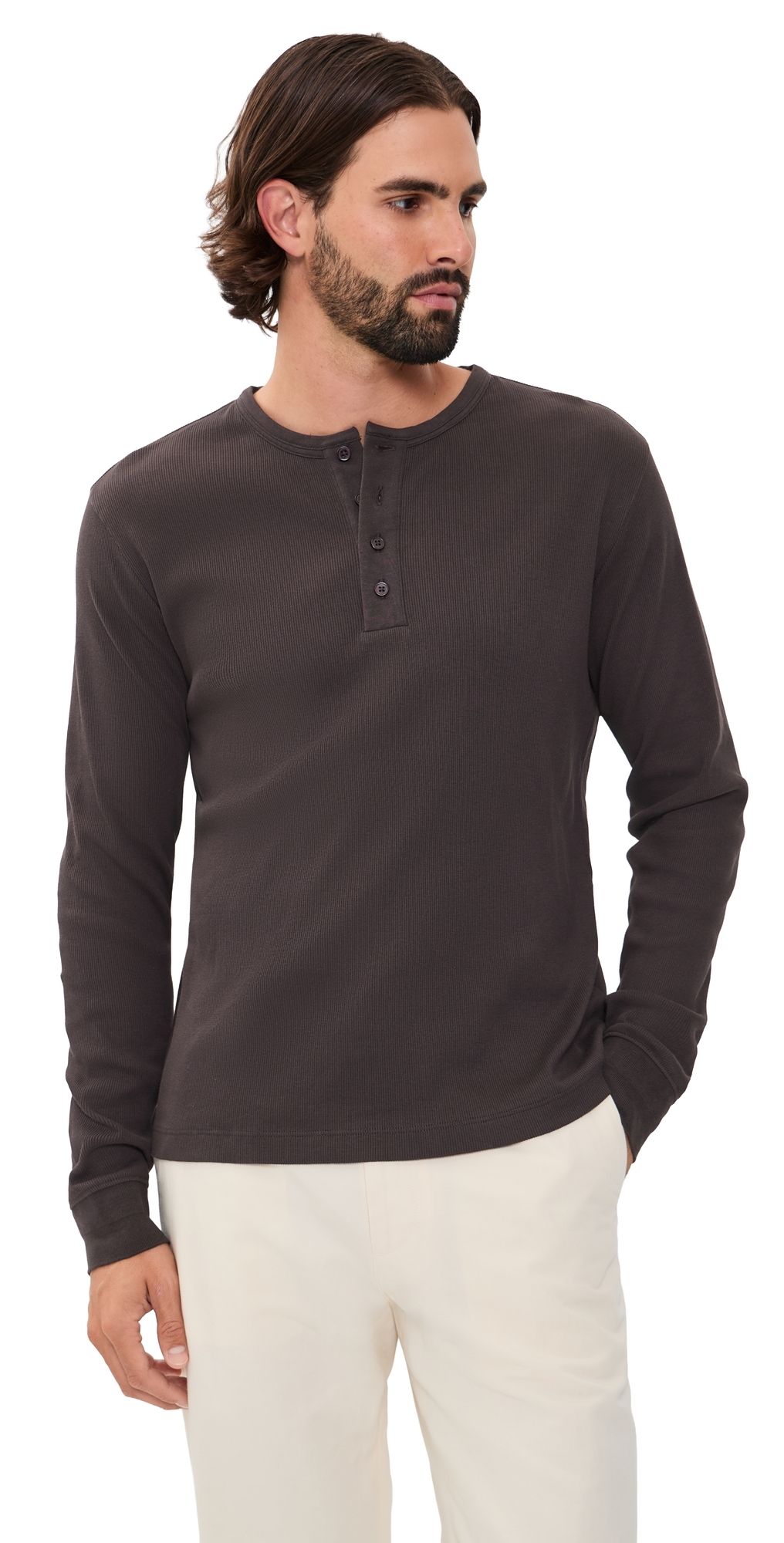 Vince Cotton Rib Henley Shirt Arabica XXL