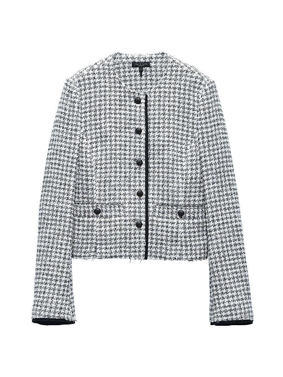 Women's Carmen Houndstooth Cotton-Blend Jacket - Black White - Size 10