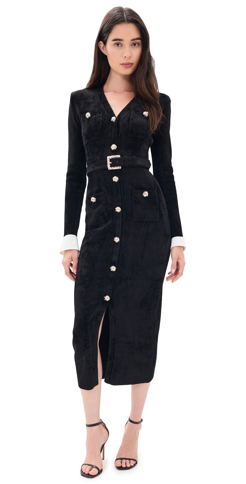 Self Portrait Chenille Knit Midi Dress Black S