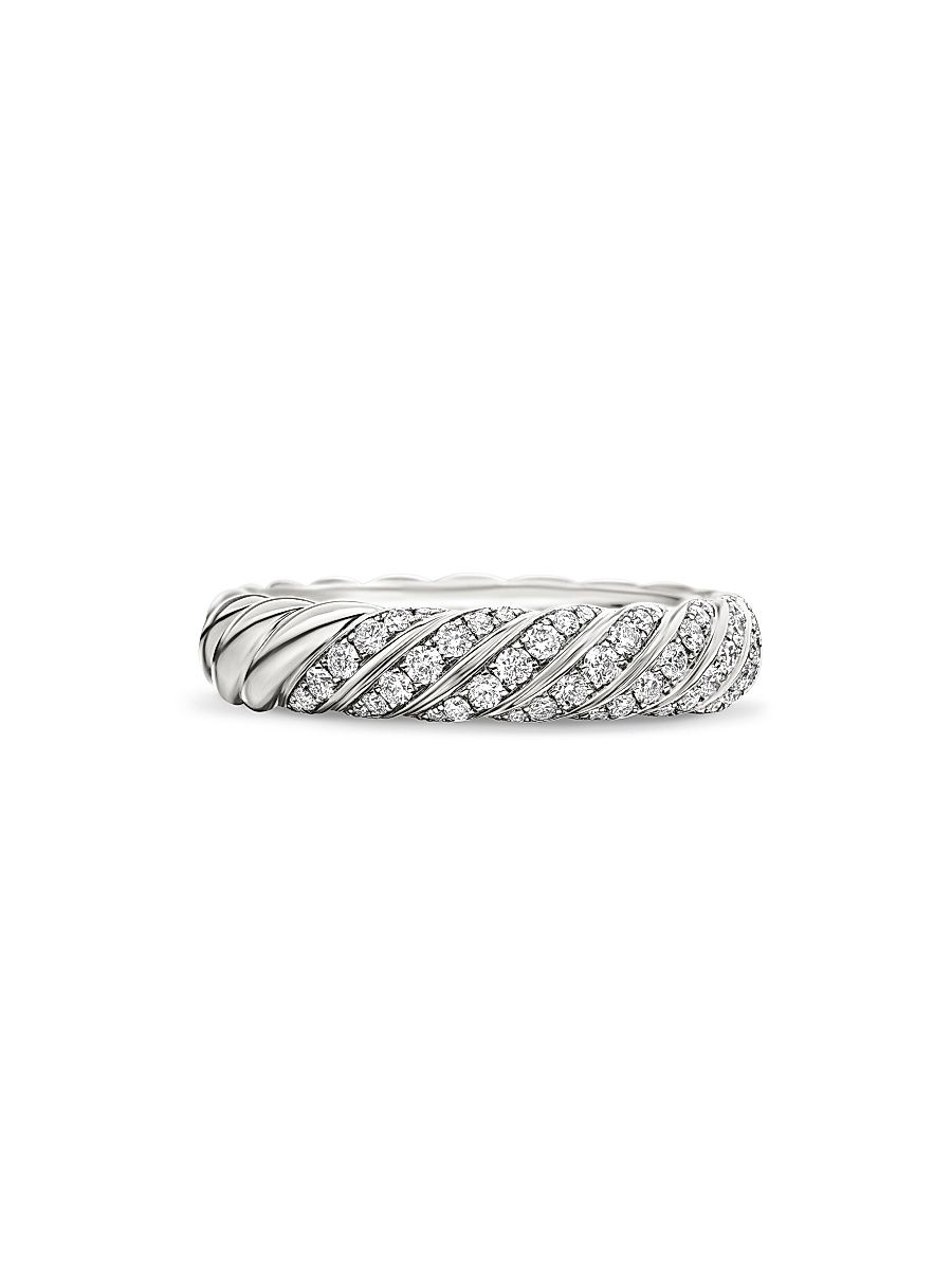Women's Sculpted Cable Band Ring In 18K White Gold - White Gold - Size 4