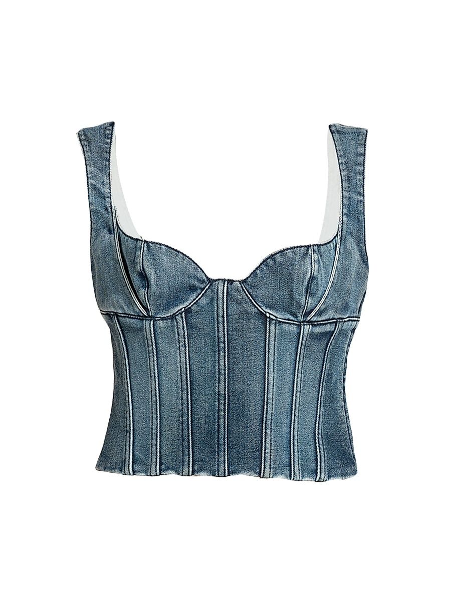 Women's Cotton Denim Crop Bustier Top - Extreme Wash Blue - Size 4