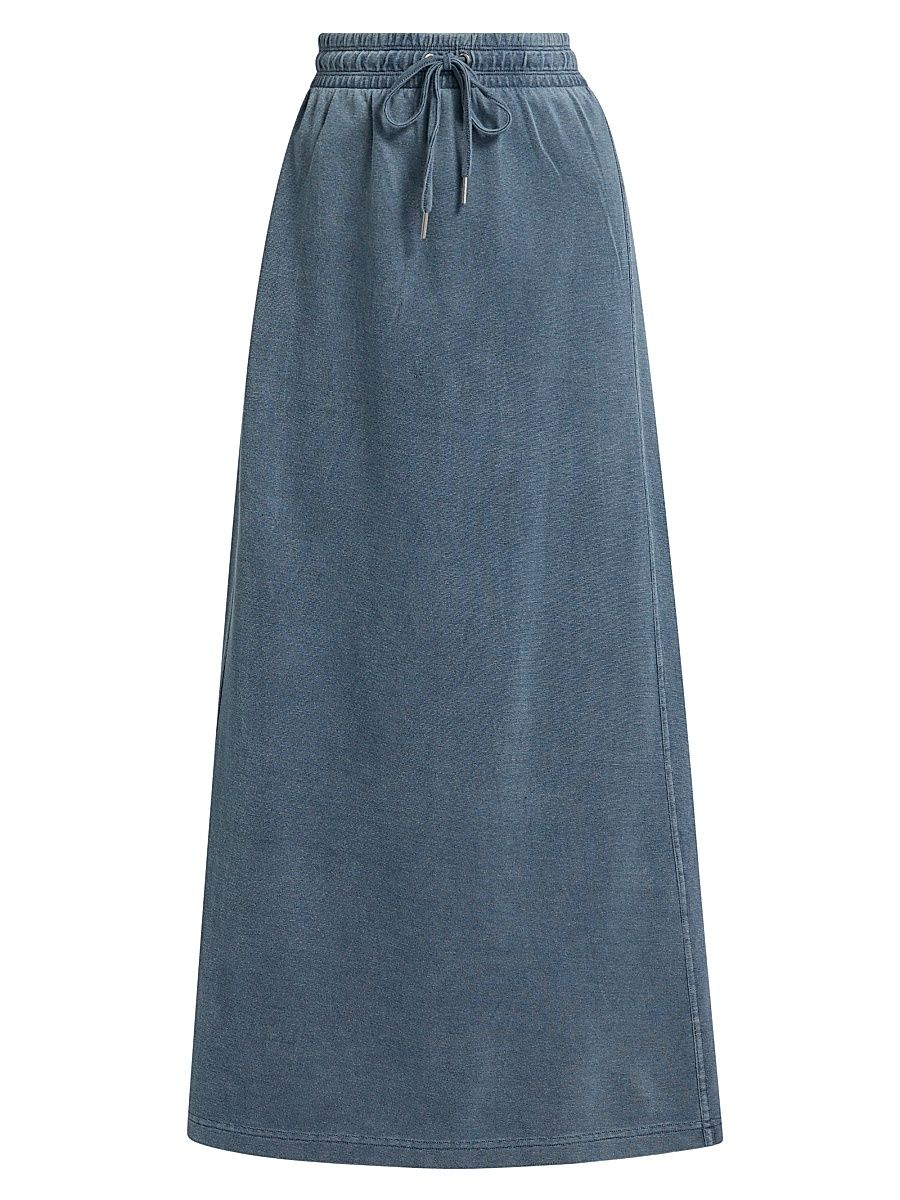Women's Indigo Cotton-Blend Midi-Skirt - Indigo - Size XS