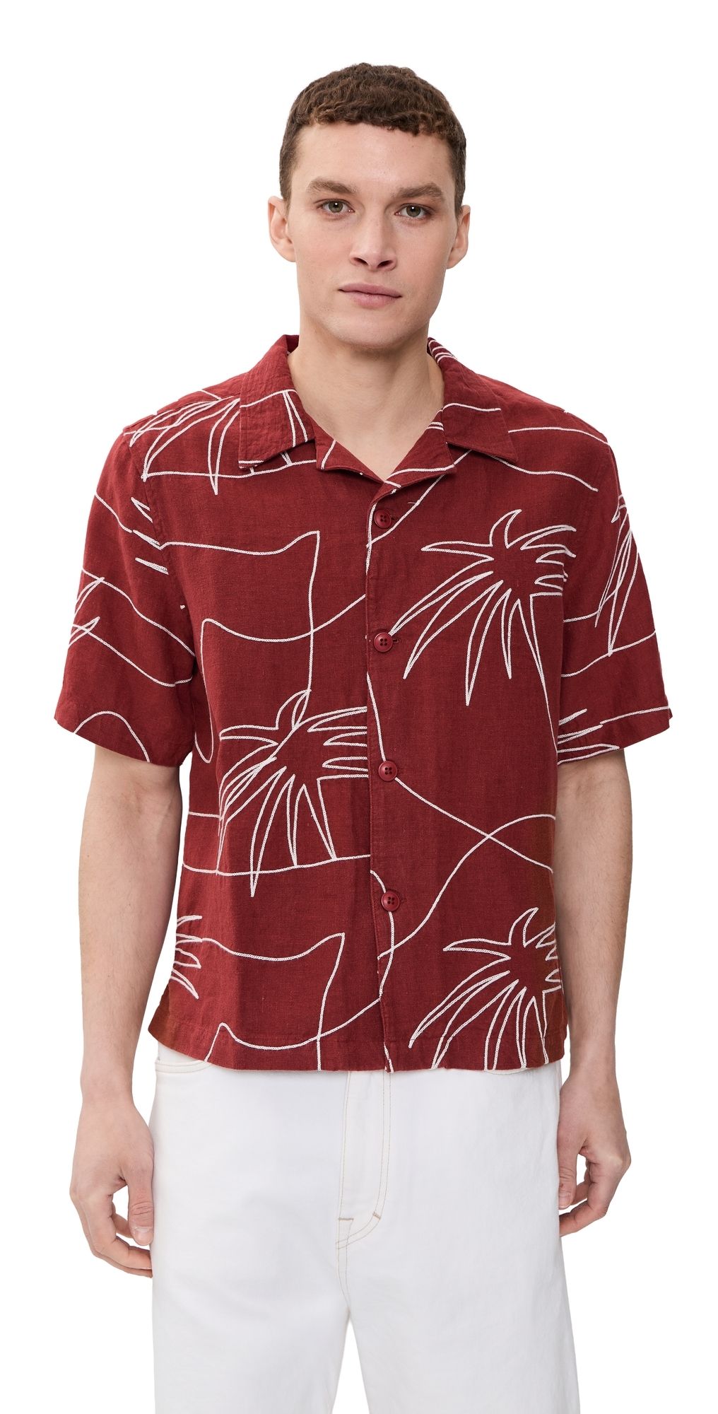 Far Afield Veloso Embroidered Palm Shirt Red L