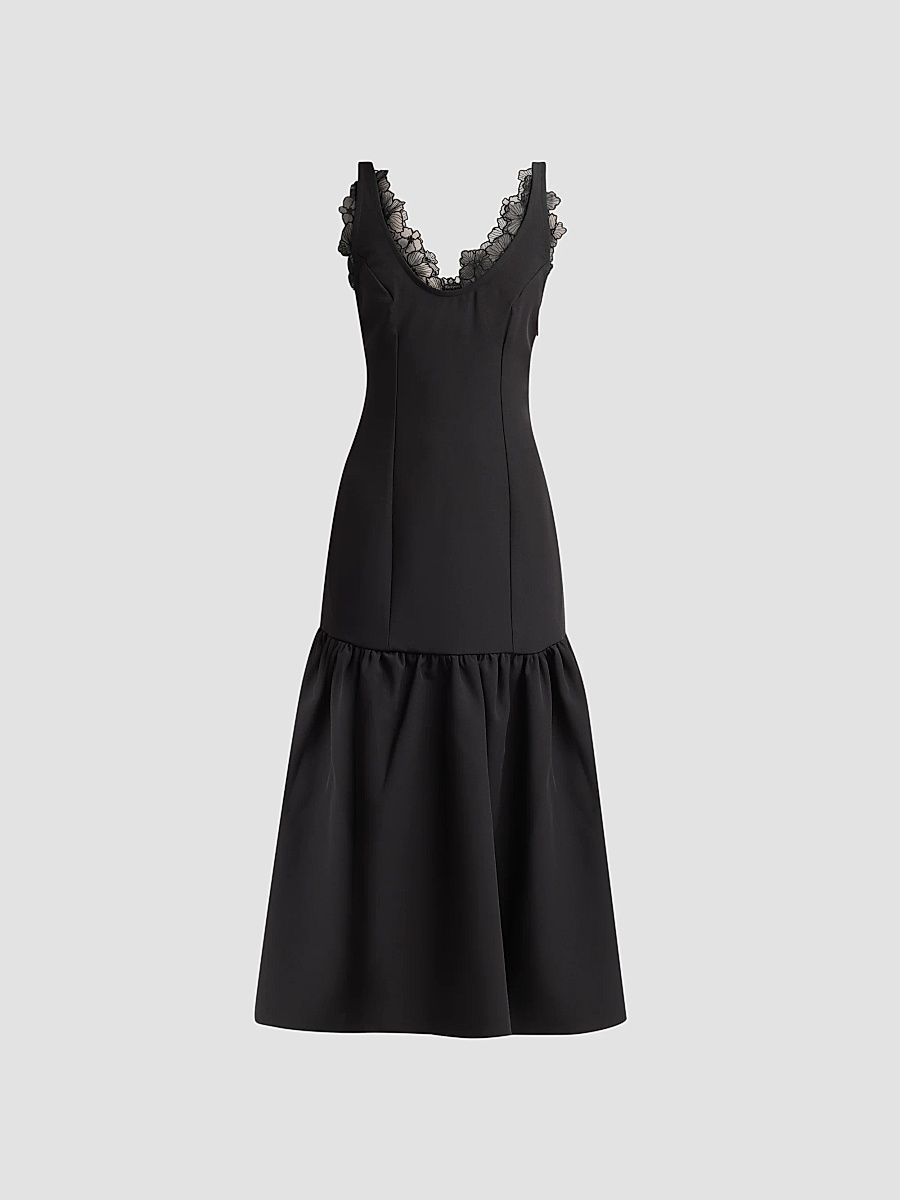 Kika Vargas Women's Annalie Crêpe Lace-Trimmed Midi Dress - Black - Size 10