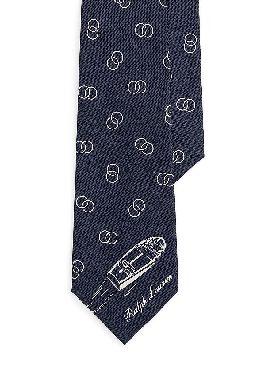 Men's Boat Scenic Silk Neck Tie - Navy