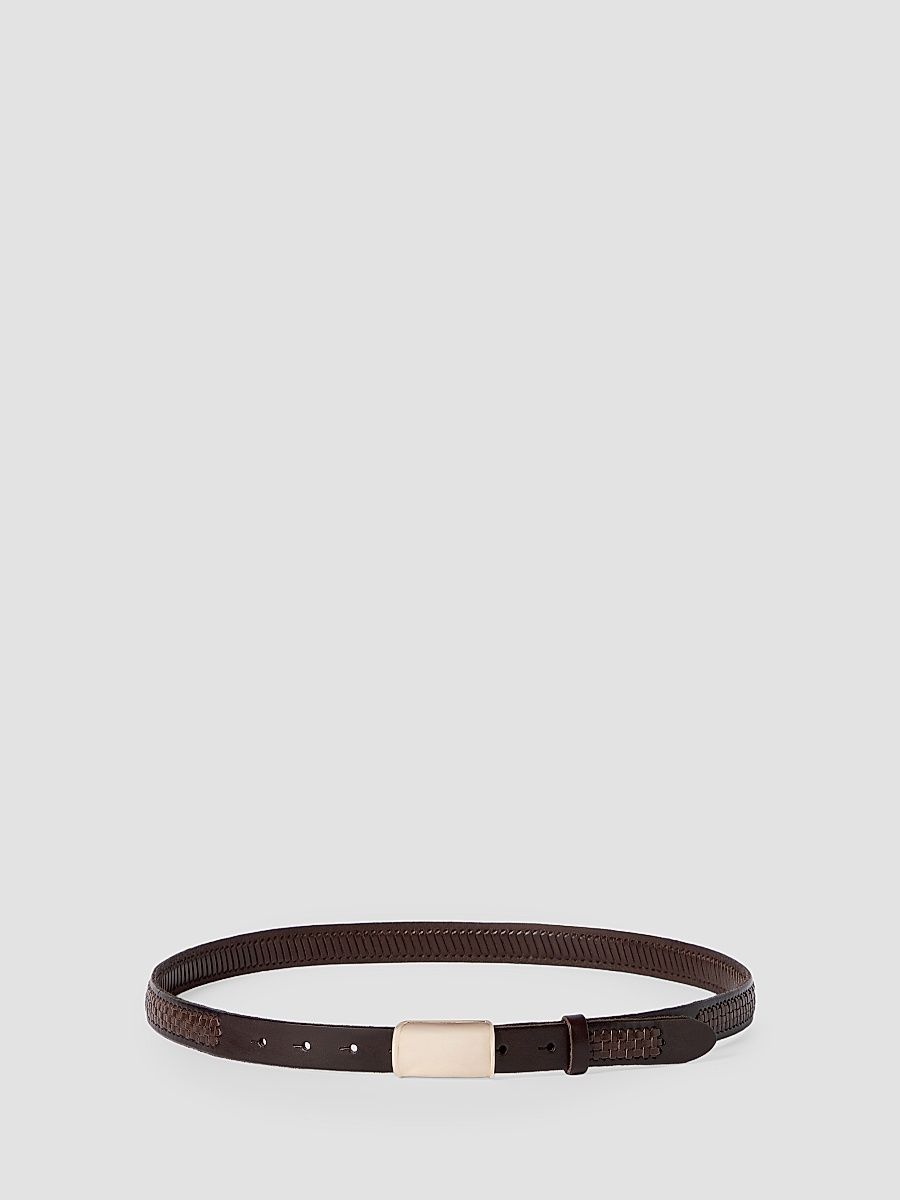 Men's Textured Calfskin Belt with Box-Frame Buckle - Rust Brown - Size 38