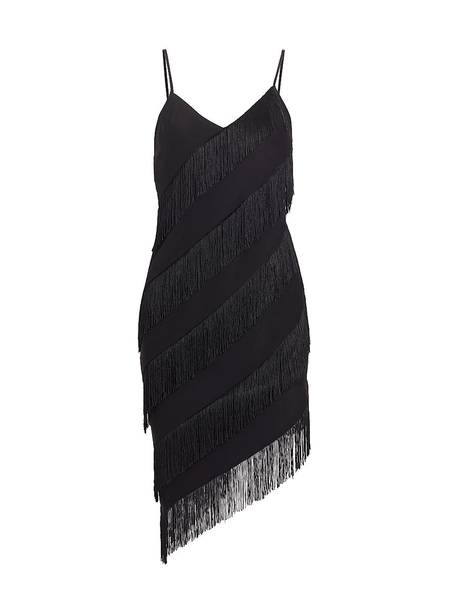 Women's Belladonna Fringed Asymmetric Midi-Dress - Black - Size Large