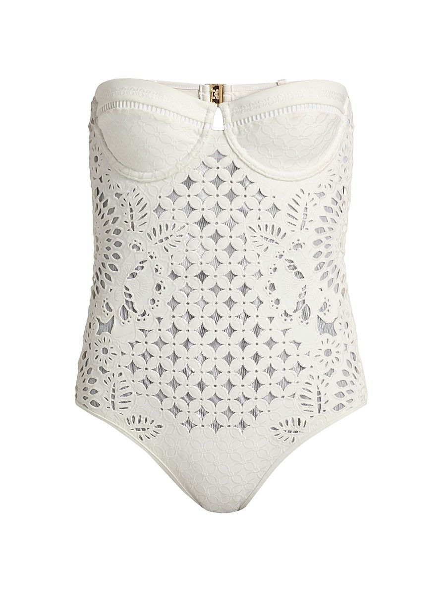 Women's Indra Embroidered One-Piece Swimsuit - Ivory - Size XL