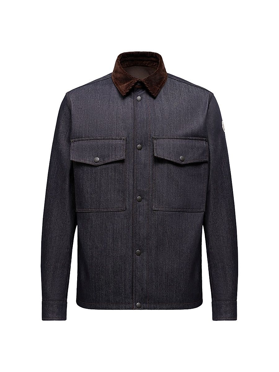 Men's Shacket in Denim with Corduroy Trim - Dark Blue - Size Medium