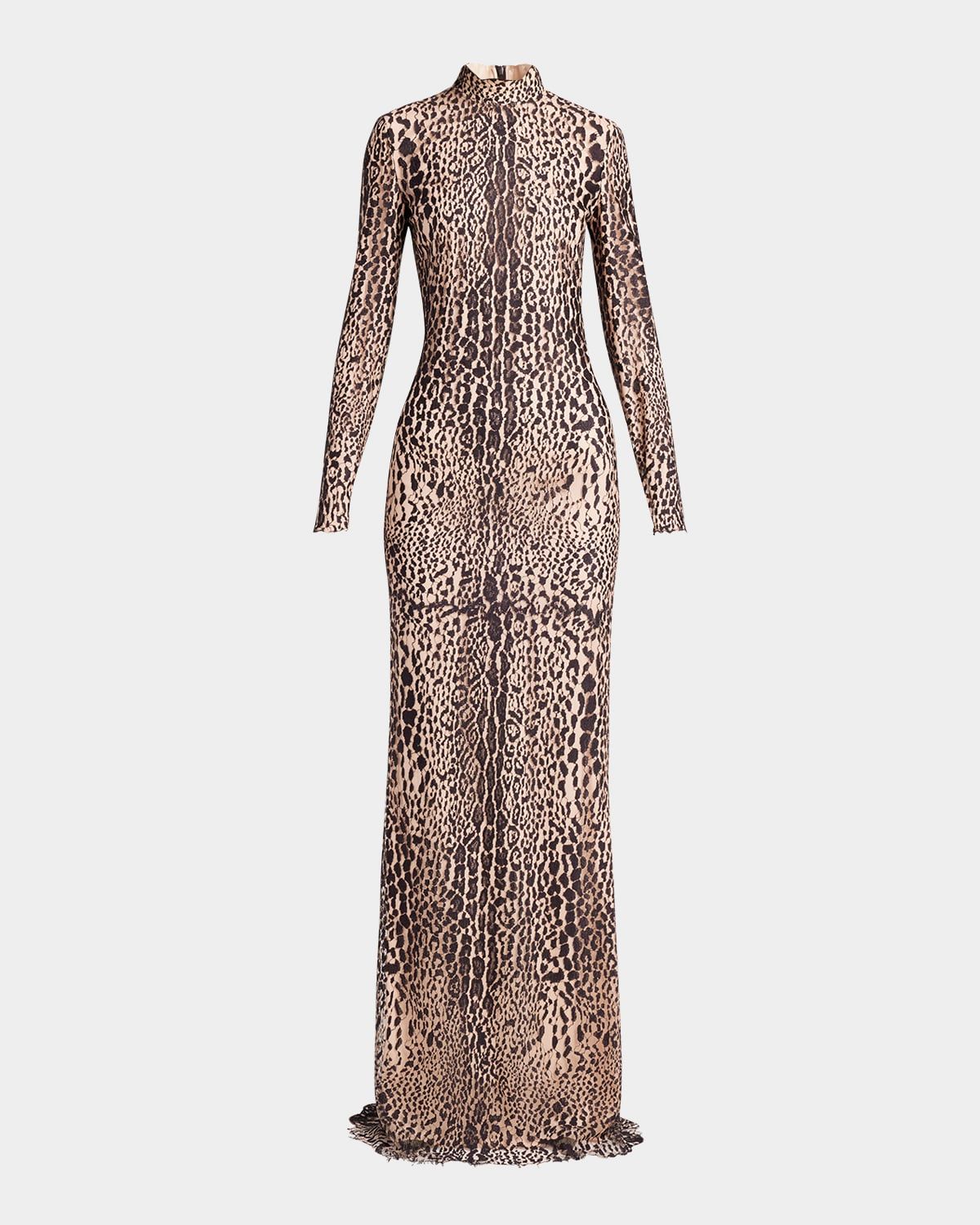 Leopard Lace Mock-Neck Evening Dress