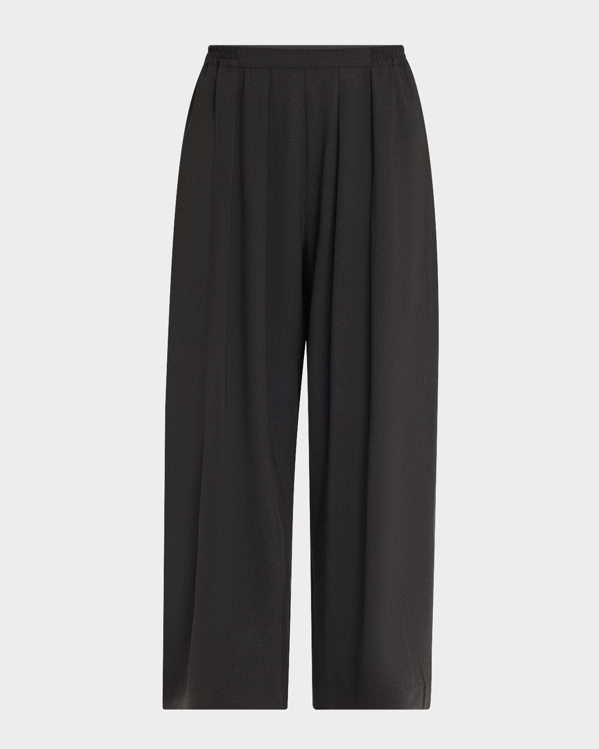 Pleated Stretch Wool Straight-Leg Crop Trousers