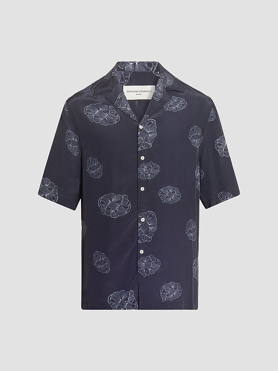 Men Eren Crepe Cloud Lines Short-Sleeve Shirt - Black Cream - Size Large