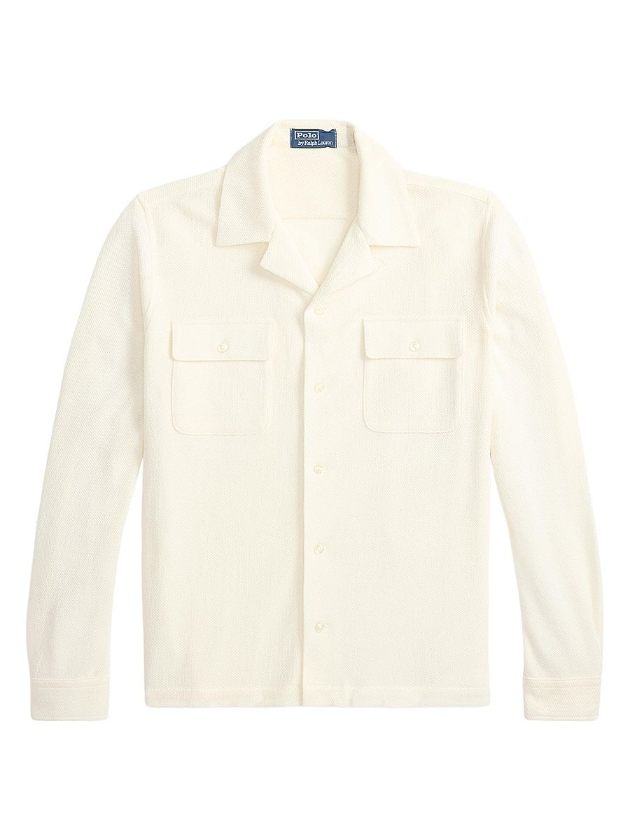 Men's Knitted Cotton Camp Shirt - Pale Cream - Size XXL