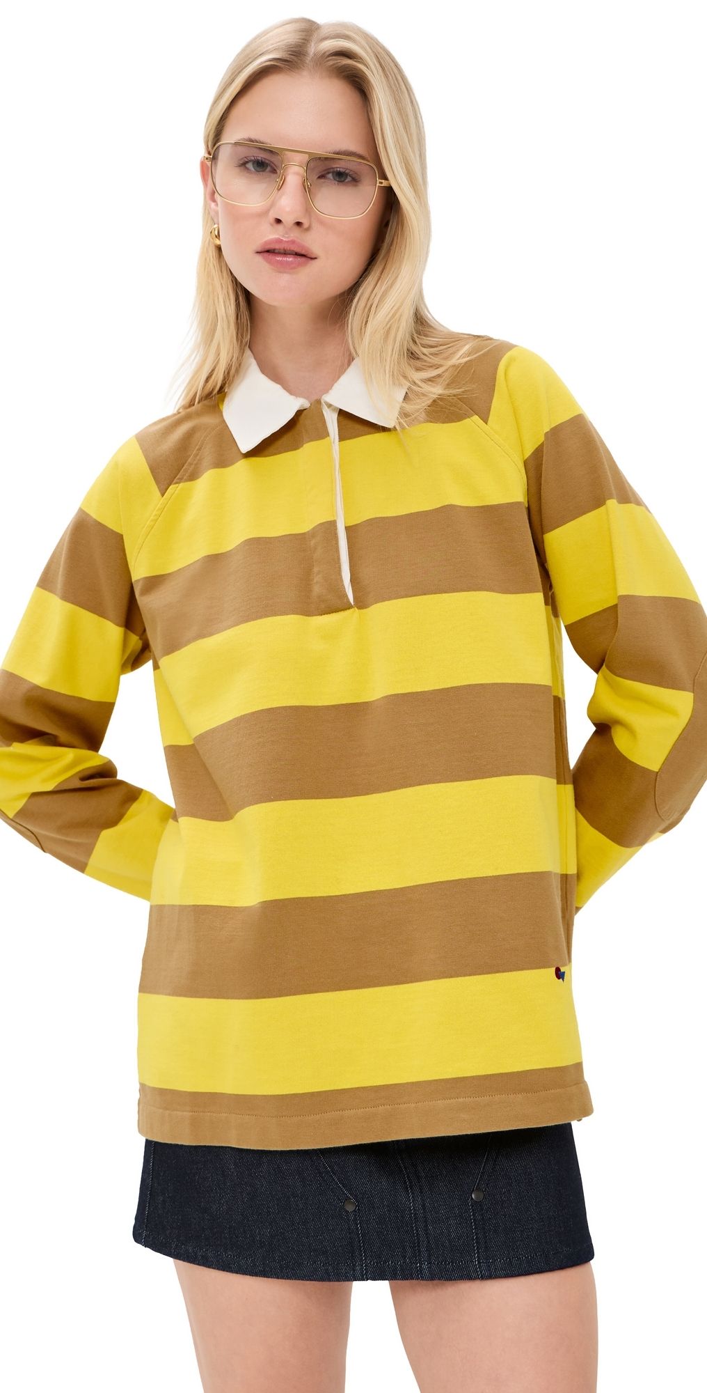 Clare V. Le Rugby Top Khaki/Bright Yellow XS