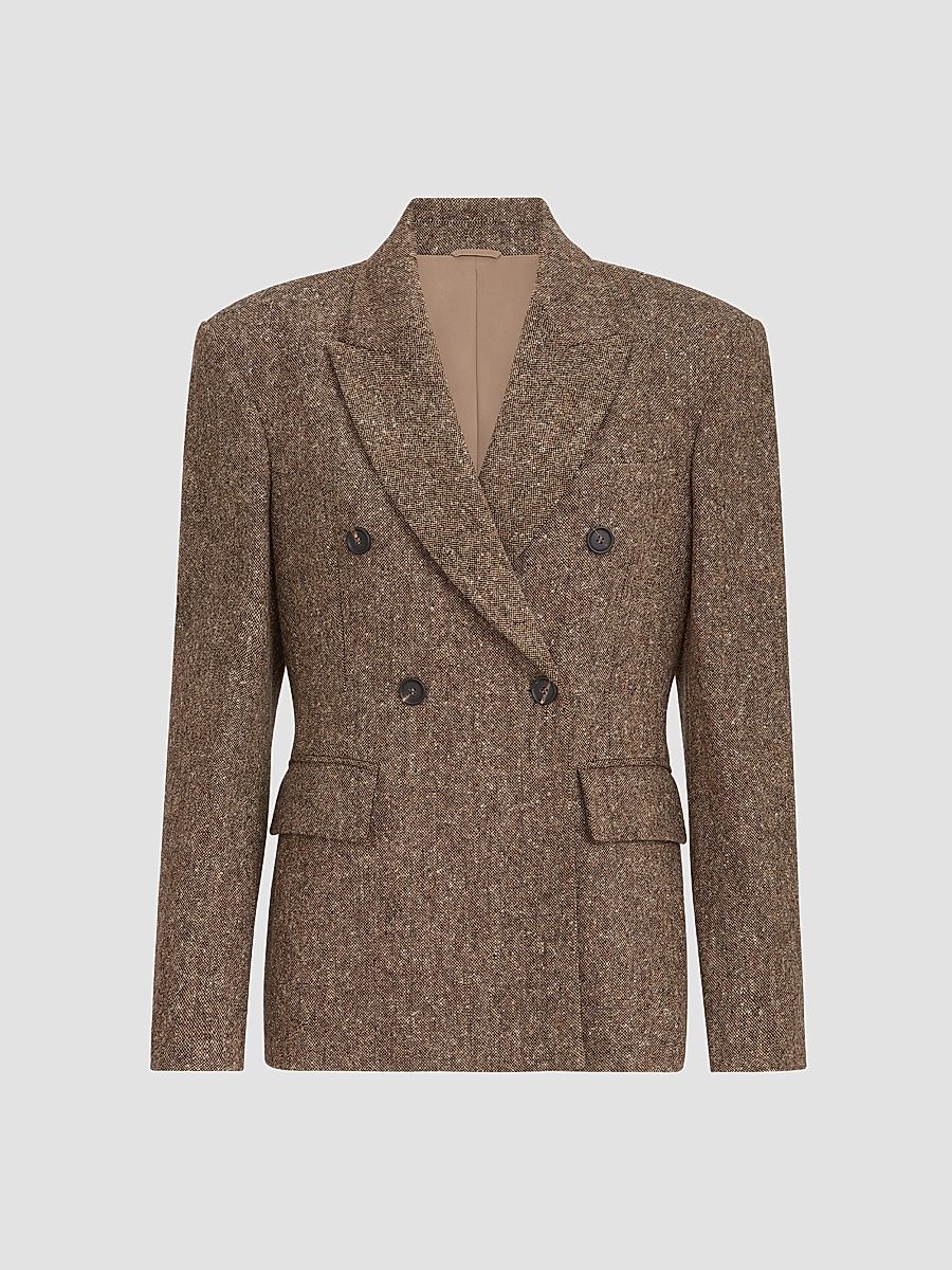 Women's Virgin Wool Donegal Blazer - Light Brown - Size 4