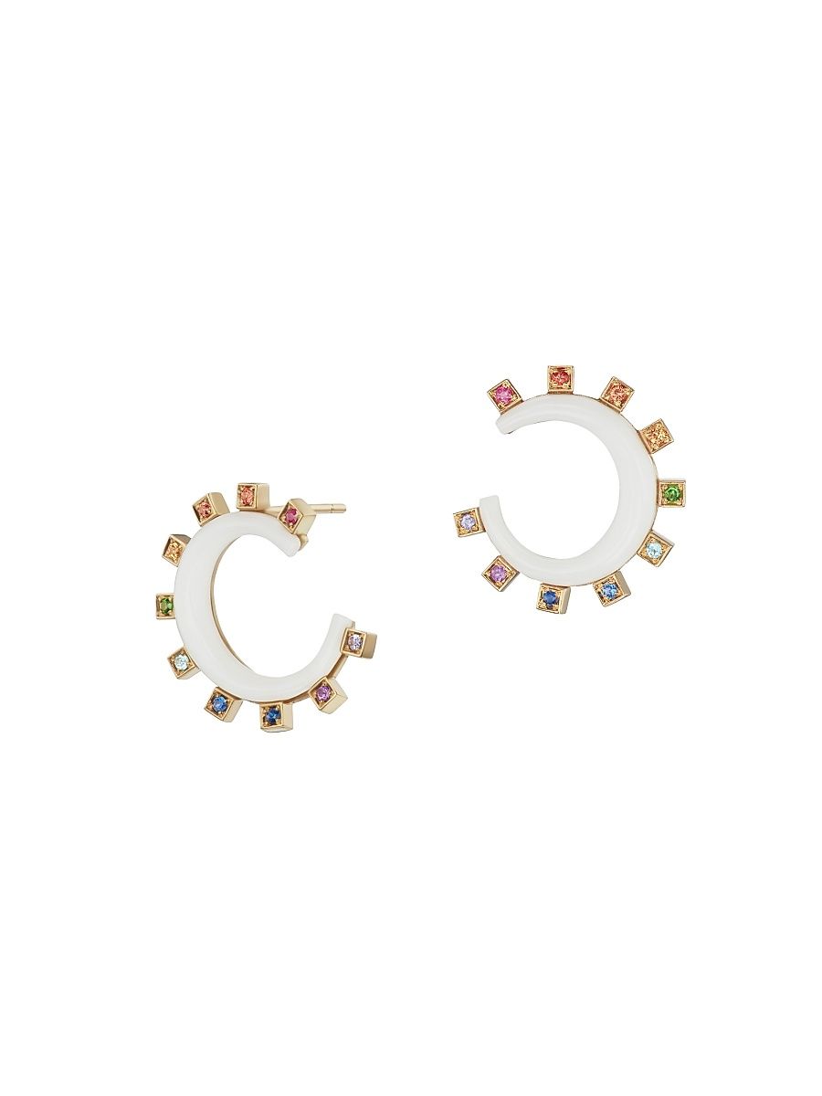 Women's Monroe 18K Yellow Gold, White Onyx & Sapphire Mini Crescent Earrings - White Onyx Multi