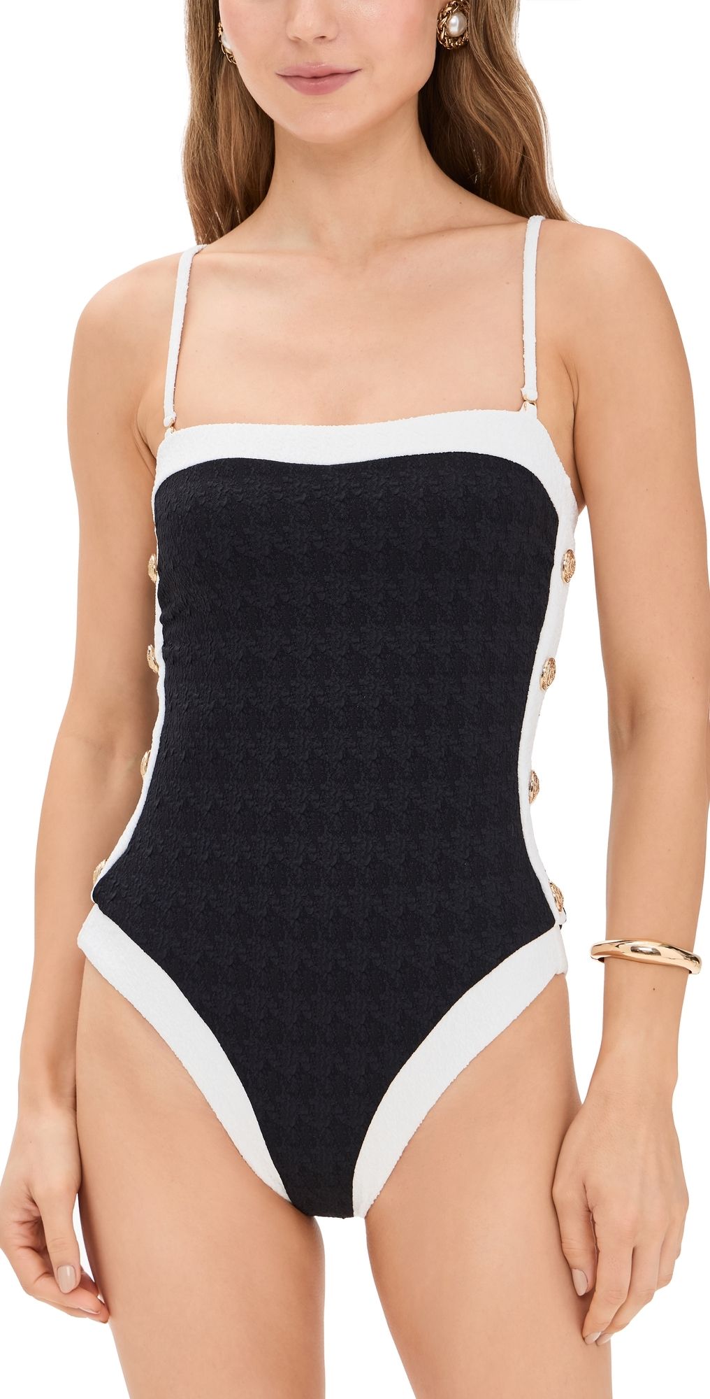 L'AGENCE Tory Colorblock Chic Bandeau One Piece Black M