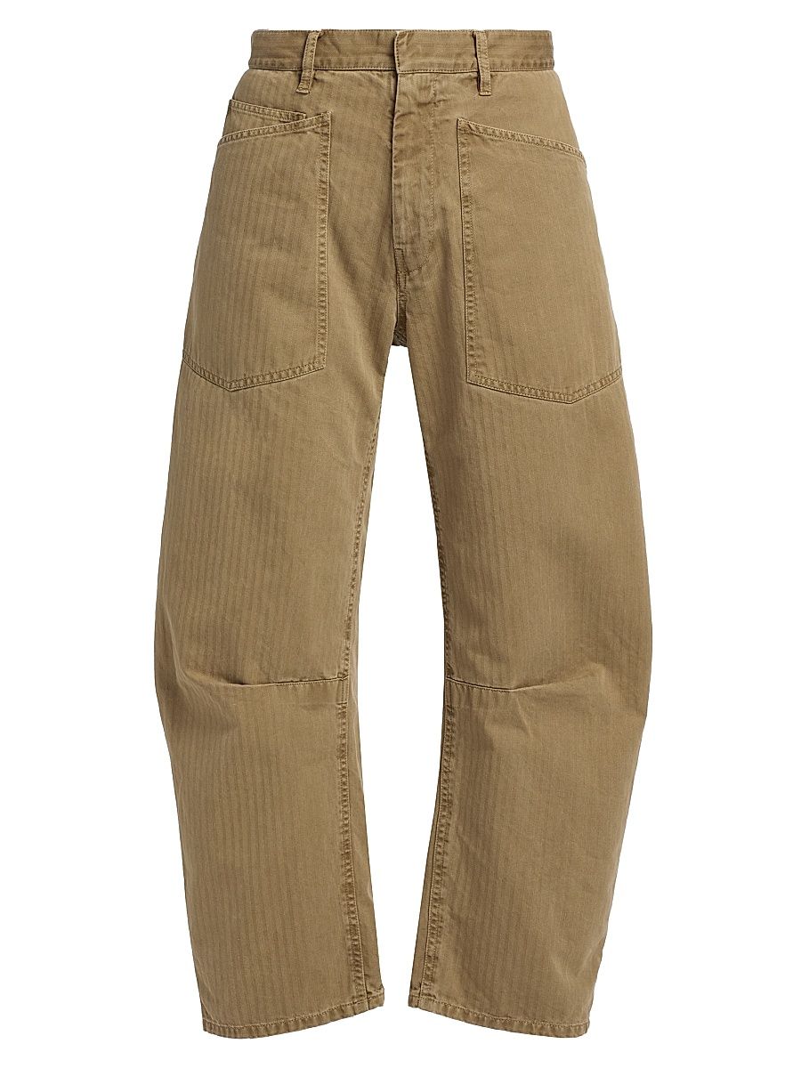 Women's Shon Woven Stripe Patch Pocket Barrel Pants - French Khaki - Size 0
