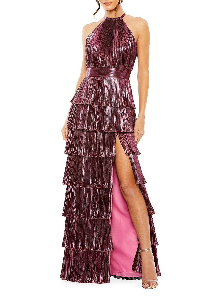Women's Halterneck Tiered Gown - Rose - Size 16