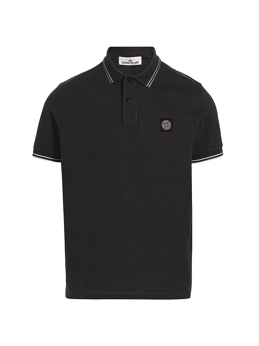 Men's Cotton-Blend Patch Polo Shirt - Black - Size Large